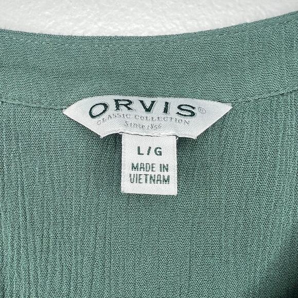 Orivs Womens Sage Green Button Front Short Cap Sleeve Blouse Sz L V-Neck Flowy - Picture 4 of 9